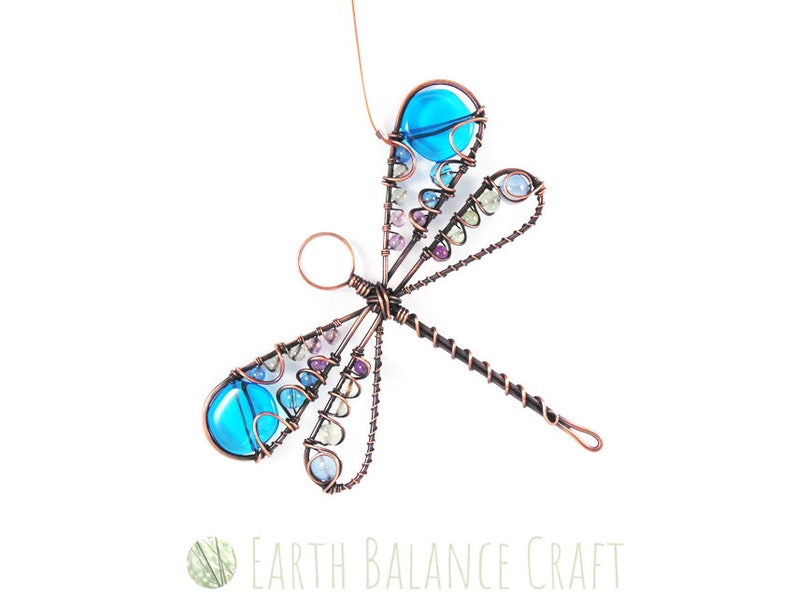 Blue Dragonfly Suncatcher, Gemstone Dragonflies, Wildlife Decoration, Dragon Fly Keepsake, Little Sculptures, Metal Hanging Art, Crystal image 7