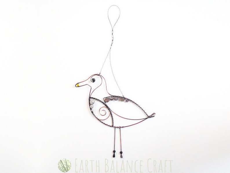 Seagull Hanging Decoration, Beach House Decor, Metal Bird Art, Seaside Lovers, Bird Ornament, Coastal Decoration, Copper Wire Bird image 5