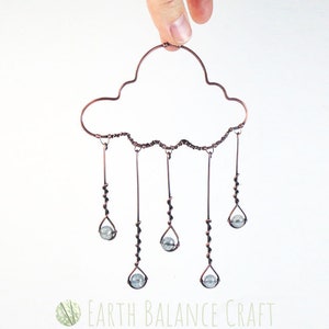 Wire Cloud Suncatcher, Rain Drop Decoration, Cloud Art, Kinetic Ornament, Nursery Gift, Meteorologist Gift, Metal Wire Work, Wire Rain Cloud image 6