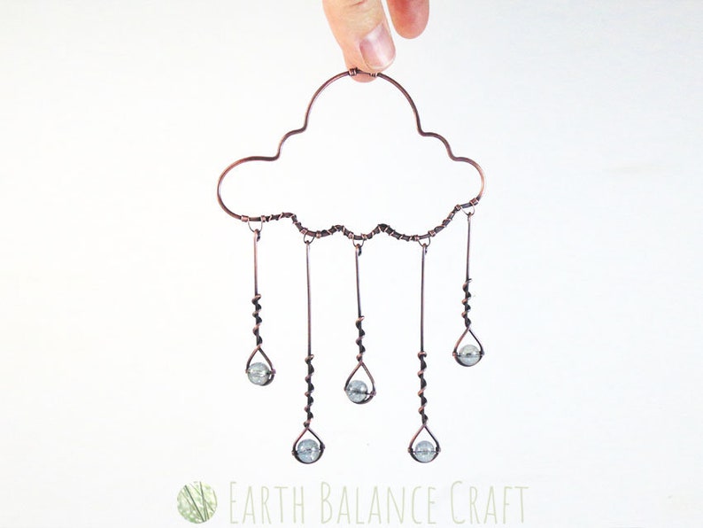 Wire Cloud Suncatcher, Rain Drop Decoration, Cloud Art, Kinetic Ornament, Nursery Gift, Meteorologist Gift, Metal Wire Work, Wire Rain Cloud image 6