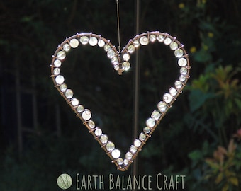 White Gemstone Love Heart: Copper Wire Hanging Window Decor