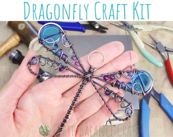 Dragonfly Kit WITH TOOLS, Suncatcher Kits, Make a Dragonfly, Hobby Craft Kit, Dragonflies Decor, Metalwork Kit, Bead Pattern, DIY Wall Decor