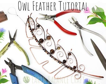 Wire Owl Feather Tutorial: Copper Suncatcher, Gemstone Beads (PDF Download)