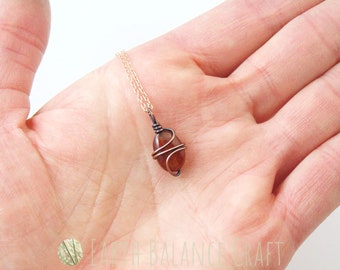 Hessonite Garnet Pendant: Rose Gold Necklace, Wire Wrapped Jewellery