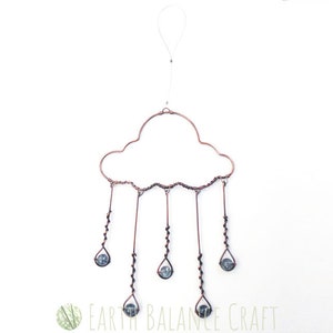 Wire Cloud Suncatcher, Rain Drop Decoration, Cloud Art, Kinetic Ornament, Nursery Gift, Meteorologist Gift, Metal Wire Work, Wire Rain Cloud image 5