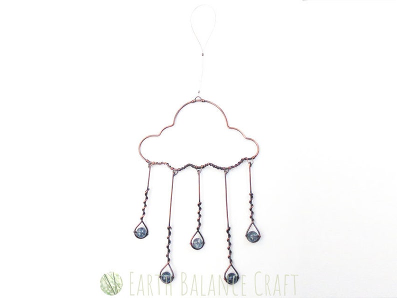 Wire Cloud Suncatcher, Rain Drop Decoration, Cloud Art, Kinetic Ornament, Nursery Gift, Meteorologist Gift, Metal Wire Work, Wire Rain Cloud image 5