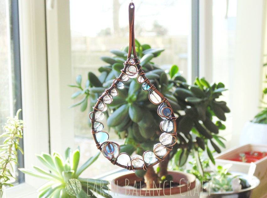 Raindrop Suncatcher, Crystal Gift, Copper Wire Work, Weather Ornament…