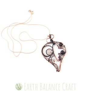 Leaf Pendant, Garnet Necklace, Rose Quartz Jewellery, Faery Jewelry, Aspen Leaf, Pagan Fashion, Copper Wire Jewelry, Elven Pendant, Bohemian image 7