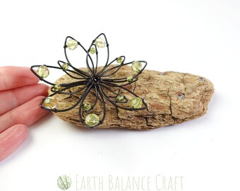 Yellow Succulent Decor: Isle of Wight Driftwood, Czech Glass Beads