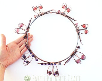 Handmade Dragonfly Suncatcher: Copper Wire & Gemstone Window Art