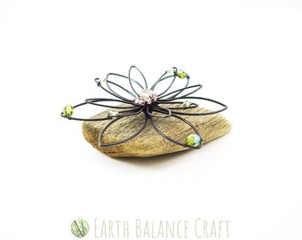 Wire Succulent Ornament: Czech Glass Beads & Isle of Wight Driftwood