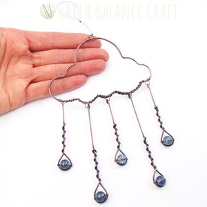 Wire Cloud Suncatcher, Rain Drop Decoration, Cloud Art, Kinetic Ornament, Nursery Gift, Meteorologist Gift, Metal Wire Work, Wire Rain Cloud image 1