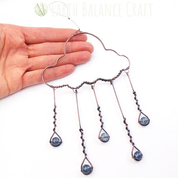 Wire Cloud Suncatcher, Rain Drop Decoration, Cloud Art, Kinetic Ornament, Nursery Gift, Meteorologist Gift, Metal Wire Work, Wire Rain Cloud