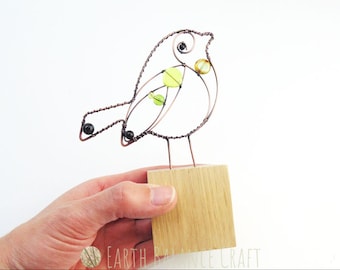 Handmade Copper Wire Greenfinch Desk Ornament: British Bird Lover Gift