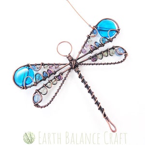 Blue Dragonfly Suncatcher, Gemstone Dragonflies, Wildlife Decoration, Dragon Fly Keepsake, Little Sculptures, Metal Hanging Art, Crystal image 3