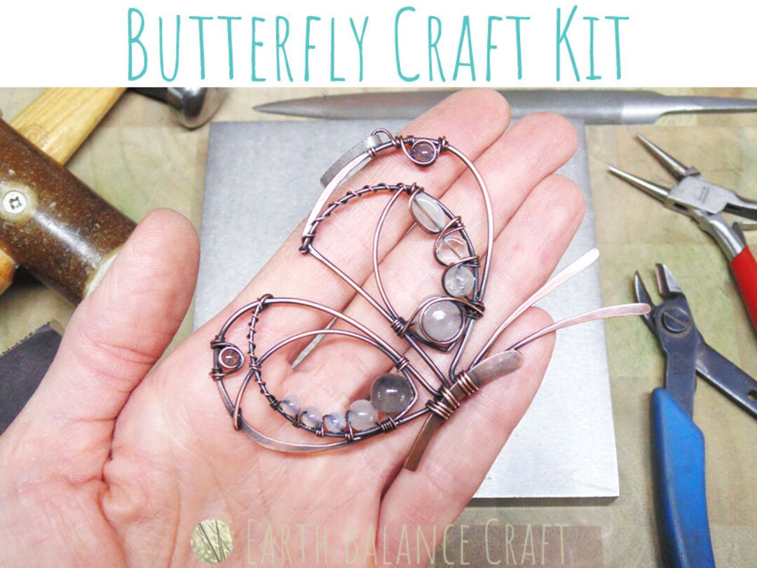 Butterfly Kit WITH TOOLS, Make Your Own, Wire Butterfly, White Gemstone