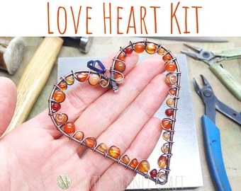 Copper Wire Heart Suncatcher Kit: Gemstone & Glass Beads