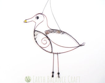 Copper Wire Seagull Ornament: Handmade Coastal Beach House Decor