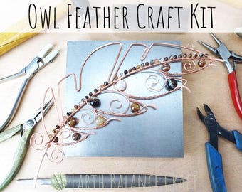 Wire Owl Feather Kit with Four Tools: DIY Home Craft Kit for Adults