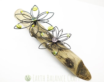 Wire Succulent Ornament: Copper & Czech Glass on Isle of Wight Driftwood