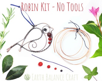 Red Robin Craft Kit No Tools, Make a Wire Bird, Easy Craft Kit, Learn to Make, Robin Red Breast Decor, DIY Wire Wrapped, Kits for Adults