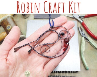 Wire Bird Craft Kit WITH TOOLS, Beginner DIY Project, Red Robin Gift, Learn to Wirewrap, Hobby Kits, Make Home Decor, Wire Starter Kit