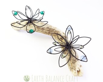 Wire Succulent Sculpture: Czech Glass Beads, Isle of Wight Driftwood