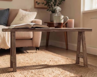 Vintage Inspired Skinny Bench – Rustic Farmhouse Narrow Bench for Entryway, Hallway & Behind Sofa
