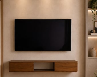 Floating TV Shelf with 2 Doors – Modern Wall Mounted Media Console | Handmade Floating Entertainment