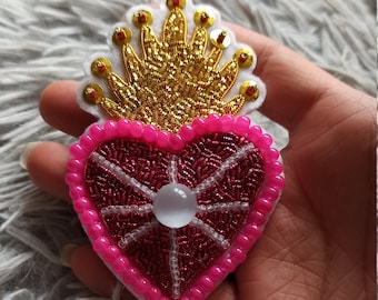 Sacred Heart embroidered brooch v2 - gold embroidery.