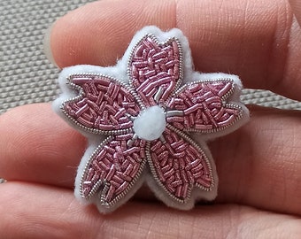 Cherry Blossom embroidered brooch - gold embroidery.