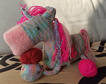 Harlequin the Unicorn - hand-knitted comforter for adults and older children
