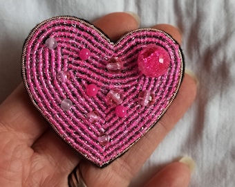 Rose Heart embroidered brooch v.2 - gold embroidery.