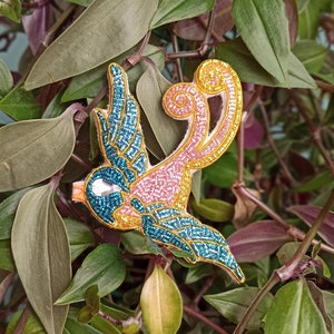 Swallow embroidered brooch - gold embroidery.