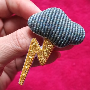 Orage embroidered brooch - gold embroidery.