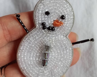 Snowman embroidered brooch - gold embroidery.