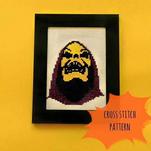 Skeletor, Cross Stitch Pattern, Pattern Only, Instant download, (JPEG format), Masters of the Universe, villain, retro, nerd gift