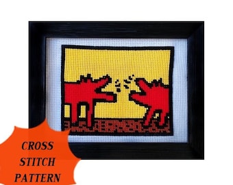 Keith Haring Dogs, Pop art, Cross stitch pattern, Pattern Only, Instant download, (JPEG format), street art, graffiti, mural