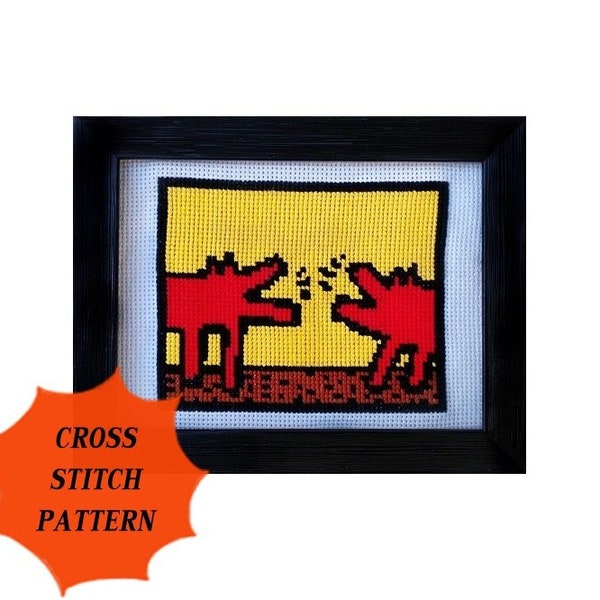 Keith Haring Dogs, Pop art, Cross stitch pattern, Pattern Only, Instant download, (JPEG format), street art, graffiti, mural