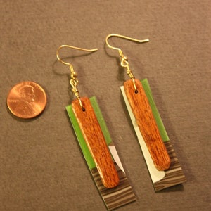 Wood dangle recycled earrings