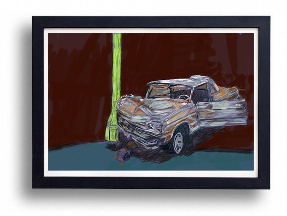 American Muscles Car Crash Graffiti Street Mixed Media Modern
