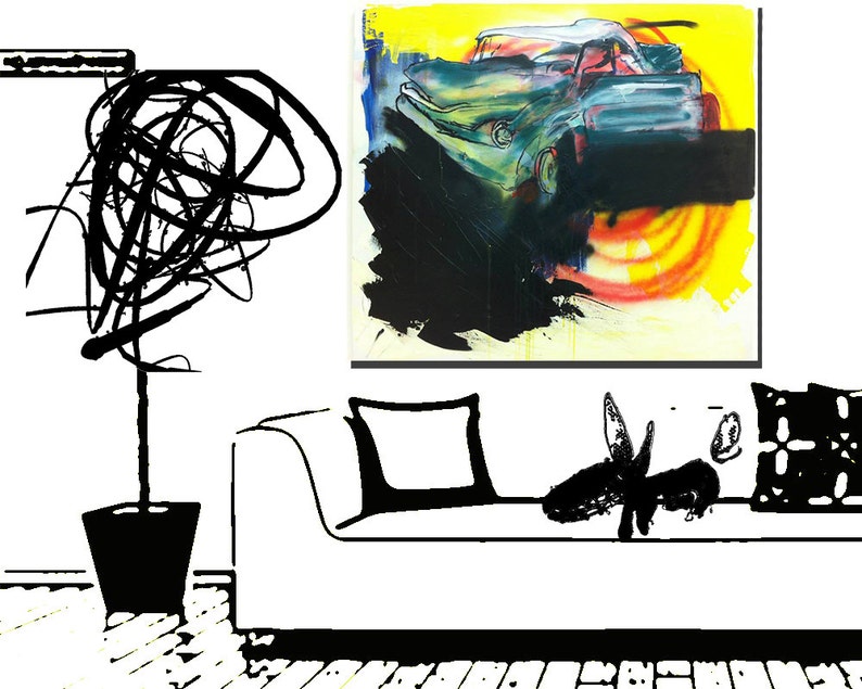 American Car Graffiti Art on Canvas Painting Original Mixed Etsy