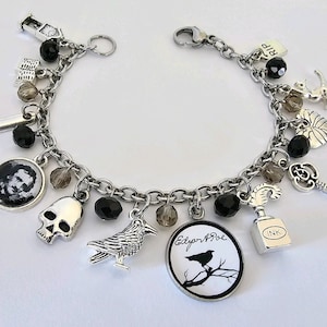 EDGAR ALLAN POE charm Bracelet, Edgar Allan Poe, Poe Bracelet, Poe Jewelry, Edgar Allan Poe Charms, Nevermore