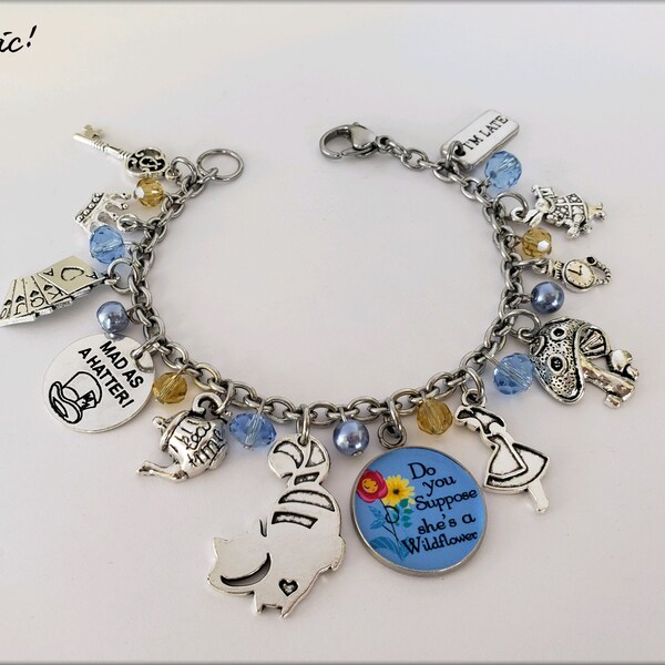 Pulsera con dije de Alicia en el País de las Maravillas: Joyería de acero inoxidable con temática de libros