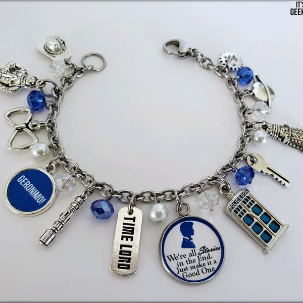 Doctor Time Lord Themed Bracelet, My doctor 11th, Tardis Gift, Tardis Jewelry, Whovian Gift Idea, Blue Police box, Doctor and Who