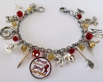 Lion Crest wizard house, Wizard School Jewelry, Lion house Crest Bracelet, Wizard World - House Colors red lion Gryff