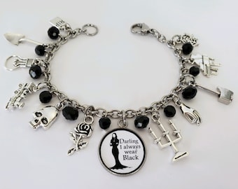 Addams Family Charm Bracelet: Morticia, Wednesday, Musical Theater Jewelry