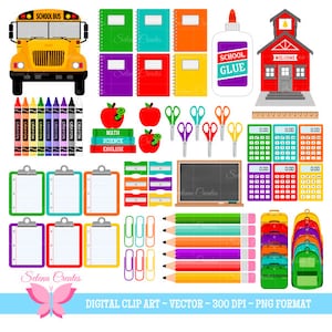Terug naar School Clipart Set, School Supplies Clipart ingesteld, leraar Clip Art, Kid&#39;s Clipart Set, Vector, PNG-indeling