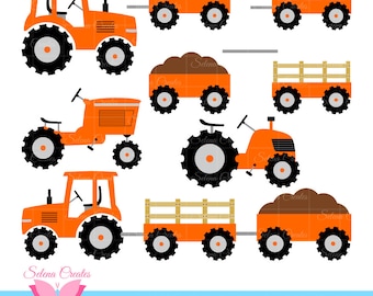 Tractor Clipart Set, Orange Tractors, Vector, PNG Format