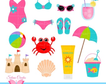 Beach Clipart Set, Digital Clipart, Clip Art, Beach Set, Summer, Vector, PNG Format